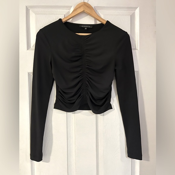 Dynamite Black Long Sleeve Shirred Top - Picture 1 of 2